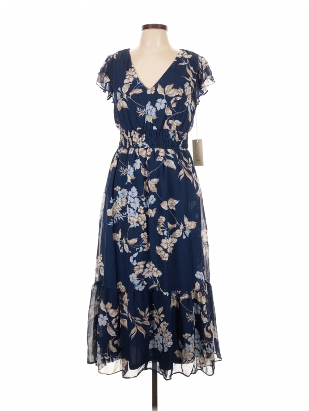 NWT Joie Navy Floral V-Neck Tiered Midi Dress
